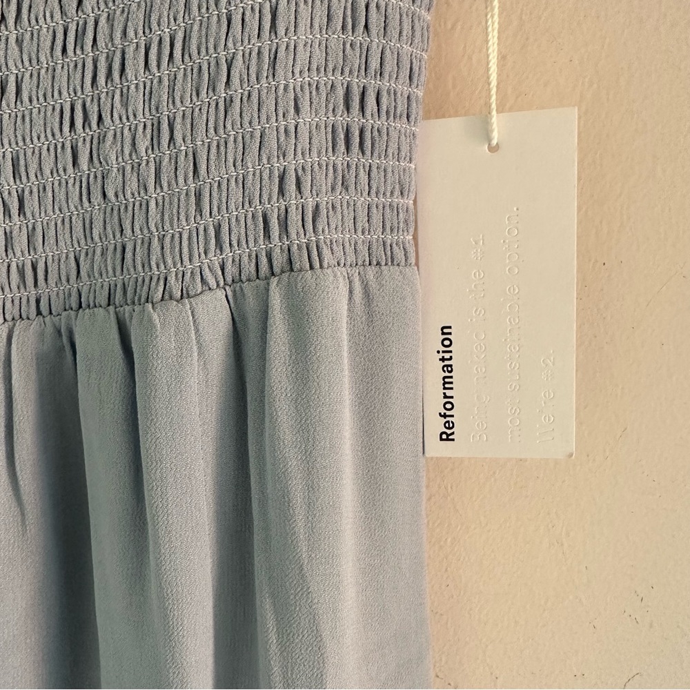NWT Reformation Meadow Smocked Light Blue Midi Dress with Slit - Picture 3 of 10